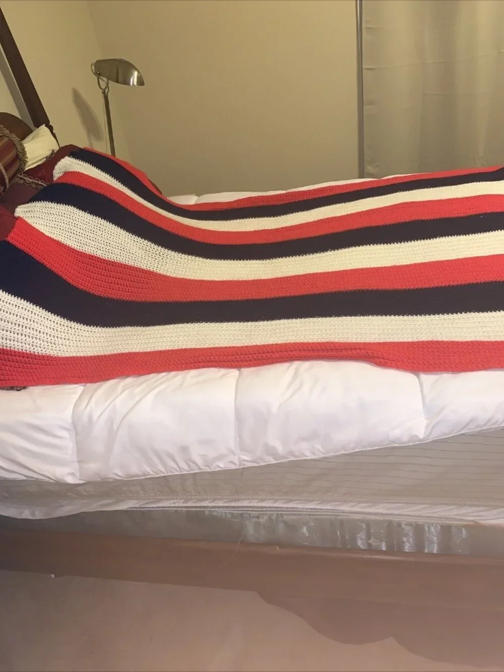 Handmade crochet afghan Red, White/blue 48x54 Patriotic Stripe